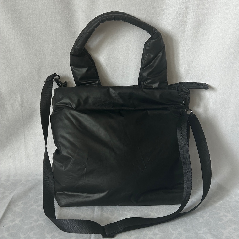 Caraa Sporty Black Puffy Nylon Detachable Strap Double Handle Tote Purse Bag 🌺🌺